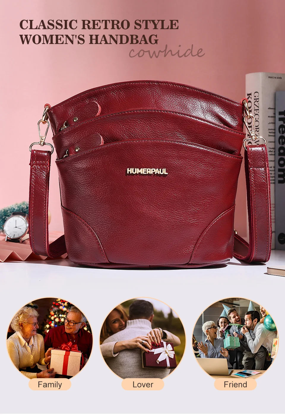 100% Genuine Leather Women Messenger Bags Casual Cell Phone Purse with Adjustable Strap Multiple Pockets Crossbody Shoulder Bag