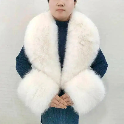 Large Women Faux Fox Fur Scarf Winter Jackets Warm Fluffy Shawl Fashion Artificial Fur Collar And Cuff Set Fluffy Scarves Female