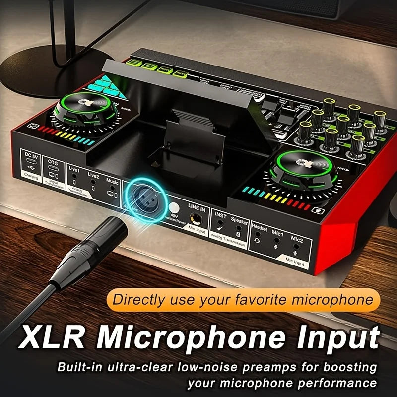 Tenlamp G10 Electronic Music Mixer Professional Studio Recording Sound Card, Dual Noise Cancellation XLR 3.5mm Audio Interface with Voice Changer for PC Smartphone Podcast Gaming Streaming