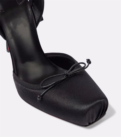Luxury Design Woman Sandals 2025 Summer High Quality Square Satin High-heeled Female Shoes With Ankle Straps Wedding Flip Flops