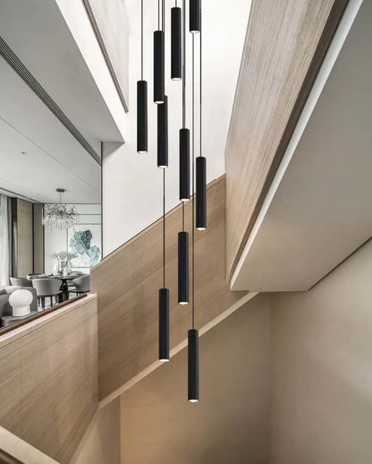Modern LED Staircase Ceiling Chandelier Black Nordic Simple Indoor Lighting Fixture New Creative Design Island Long Hanging Lamp