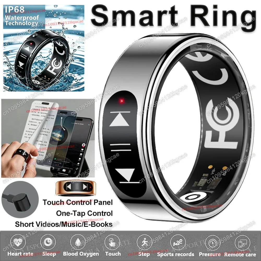 Smart Ring Video Controls,Sswipe up/down to turn pages,Music controls,Heart Rate Blood Oxygen Monitor,5ATM Waterproof Rings 2026