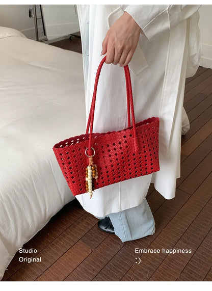 Weave Hollow Out Shoulder Bags for Women 2026 Summer Luxury Designer Hand Bag Females Beach Bags Handbags and Purses