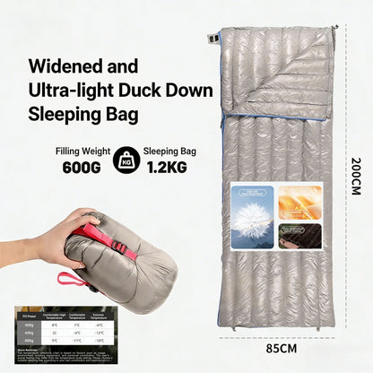 Ultra Lightweight Unisex Down Camping Sleeping Bag with Waterproof and Portable Compression Storage, Suitable for Travel and Hik