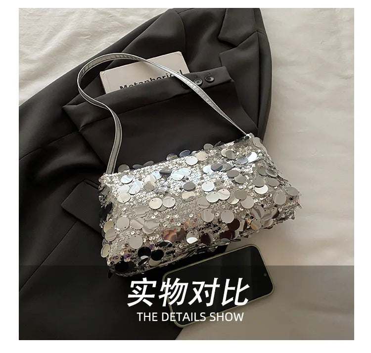 Sequin Evening Party Shoulder Bags for Women Lightweight Portable Ladies strap Crossbody Bag Solid Color fashion Female Handbag