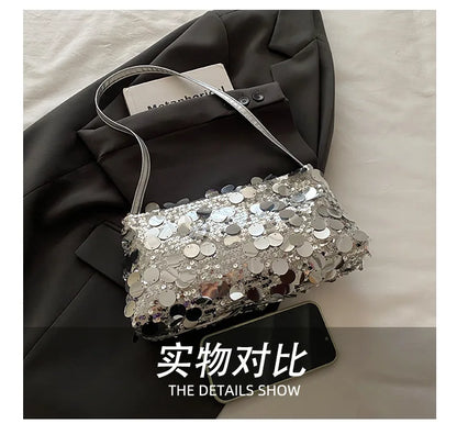 Sequin Evening Party Shoulder Bags for Women Lightweight Portable Ladies strap Crossbody Bag Solid Color fashion Female Handbag