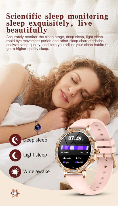 2026 New Ladies' Fashion Smartwatch Diamond Frame HD AMOLED Screen Bluetooth Call Health Monitoring Waterproof Smart Watch Gift