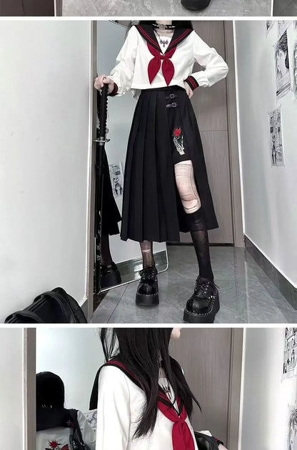 Dark Japanese Bad JK Uniform Long-sleeved Girl Orthodox Sailor Suit Role Play Handsome Long Skirt School Uniform Embroidery
