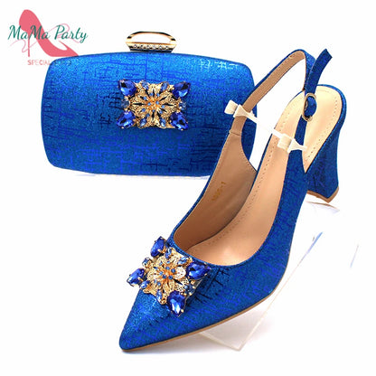 The US for Duty Free  Specials Design Nigerian Women Shoes Matching Bag Set in Royal Blue Color Italian Ladies Pumps for  Party
