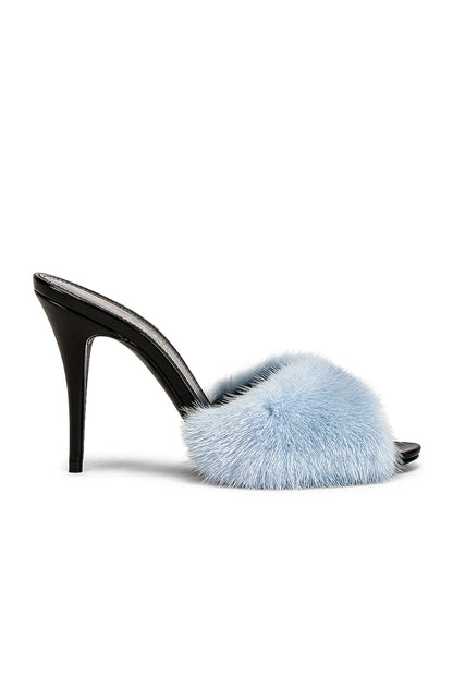 Mink fur high heels for women, slim heels, summer new style, open toe slippers, sexy fish mouth leather party sandals for women