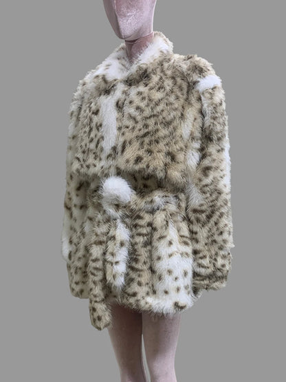 Nerazzurri Autumn Winter Colorful Oversized Thick Warm Hairy Faux Lynx lynx Fur Coat Women Sashes Luxury Fluffy Jacket Clothes