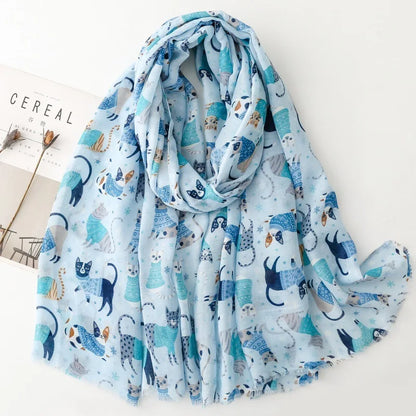 Cozy Dachshund Dog Cat Pattern Viscose Shawl for Women - 180x90Cm Fringe Detail Breathable Thin Wrap Scarves Autumn/Winter Snood
