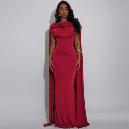 Doyerl Solid Backless Evening Dresses for Women Elegant Celebrity Night Club Fly Sleeve Ruched Party Prom Bodycon Maxi Dress