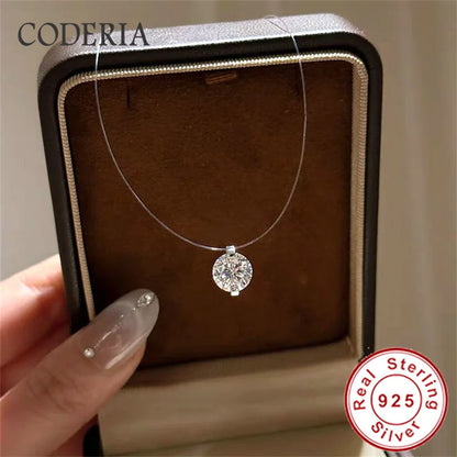 D Color VVS1 0.8CT/2CT Moissanite Pendant Necklace 925 Sterling Silver Invisible Fishing Line Lab Diamond Jewelry