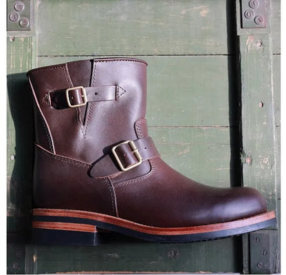 YR Best.Mens Vintage Style Engineer Boots.Quality Motor Rider Handmade Real Cowhide Shoes.Classic Genuine Leather Boots,Cool
