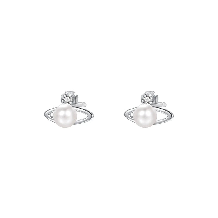 Fashionable Simple 999 Sterling Silver Zircon Planet Shell Earrings for Women Exquisite Light Luxury Jewelry