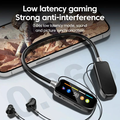 KEBIDUMEI Bluetooth 5.4 Headphones with Screen Neckband Earphones Wireless Headsets HiFi Stereo Sports Earbuds Support TF Card