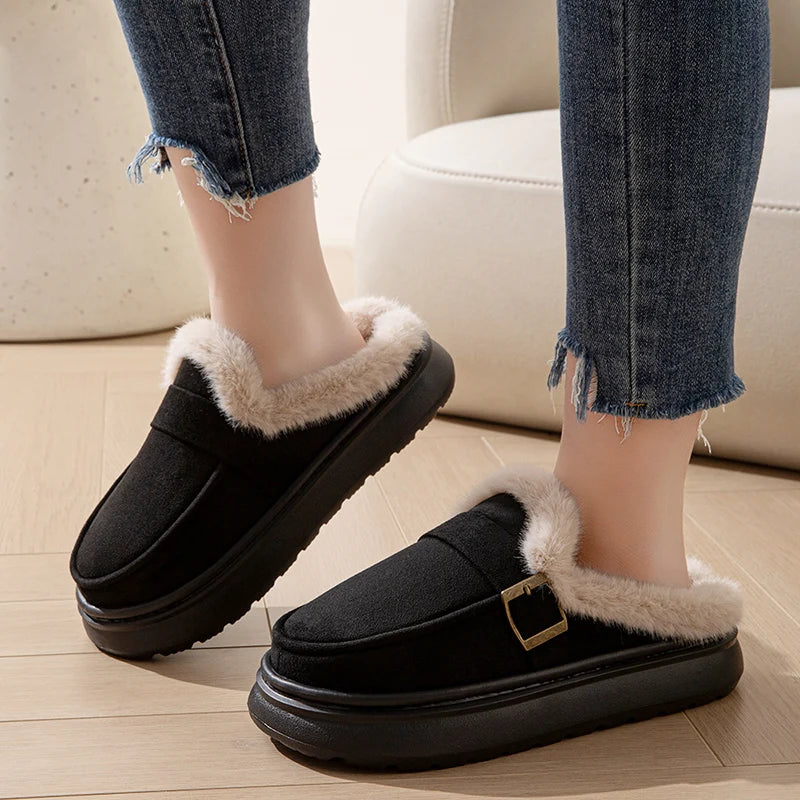Casual Women's Home Slippers Winter Plush Luxury Designer Woman Shoes Indoor Fluffy Platform Fuzzy Fur Slides Elegant Flats Warm