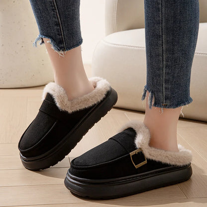Casual Women's Home Slippers Winter Plush Luxury Designer Woman Shoes Indoor Fluffy Platform Fuzzy Fur Slides Elegant Flats Warm