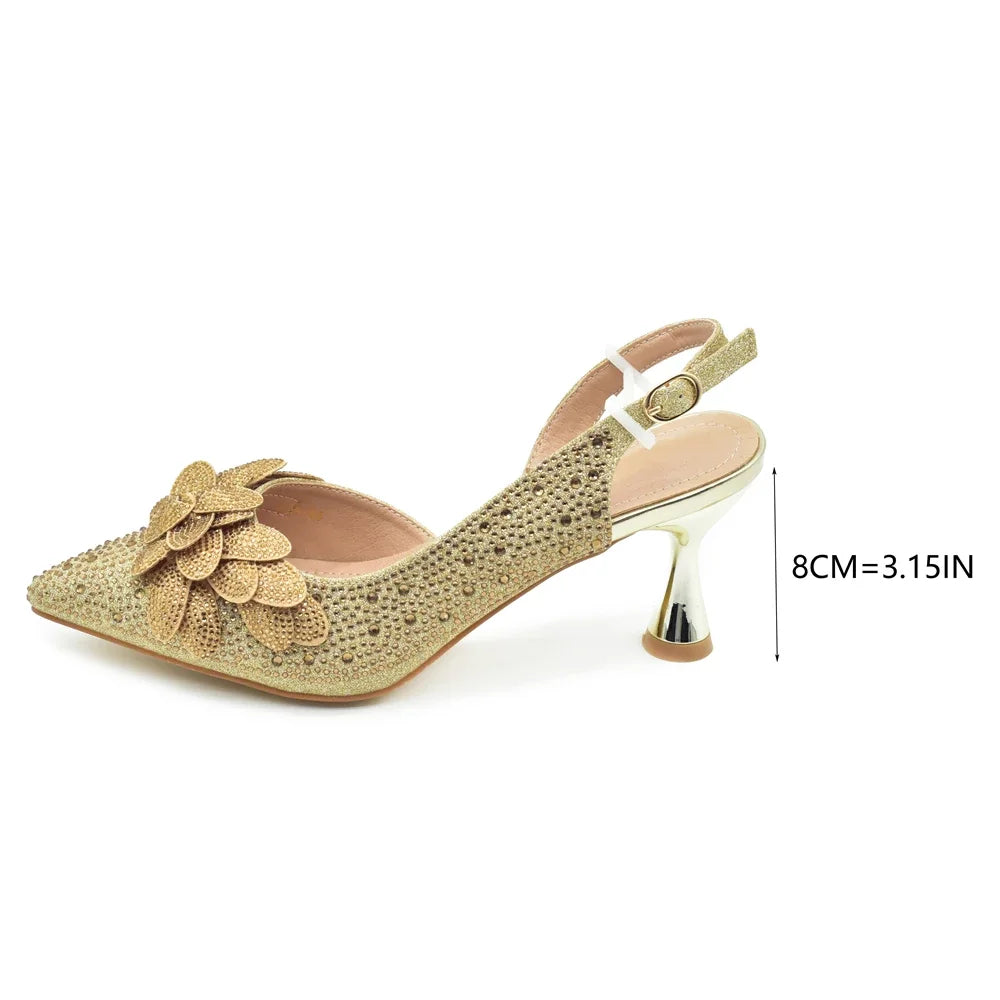 Original Italian Shoes and Bag Set for Women Full Rhinestone Chic and Elegant Woman Shoes and Bag for Party Wedding Pumps