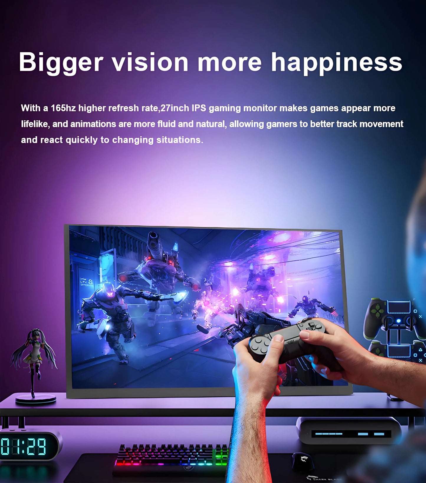 SIBOLAN 27 inch 165Hz Portable Monitor 2K 2560*1440P IPS Gaming Second Screen with USB C HDMI Port for PC Laptop PS5 Switch