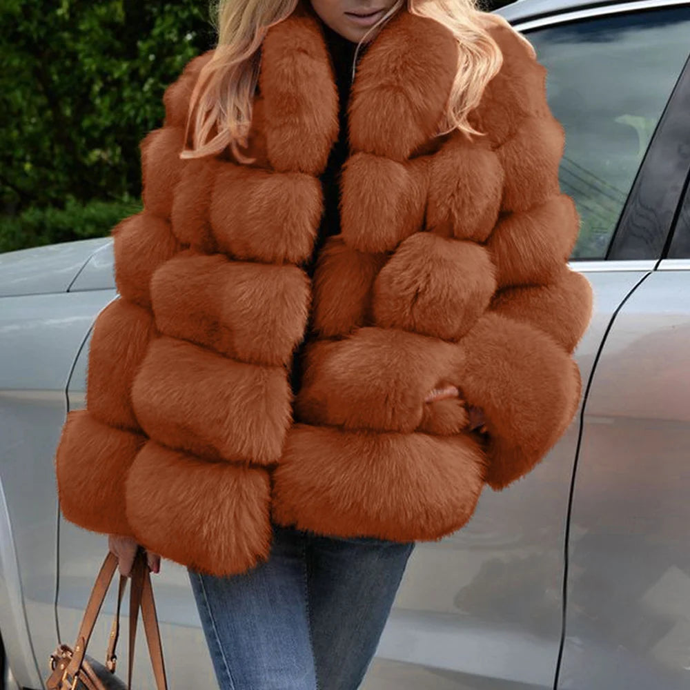 2026 Women Winter Plus Size Faux Fur Coat Female Loose Furry Long Sleeve Plush Jacket Ladies Large Fake Fur Warm Fluffy Cardigan