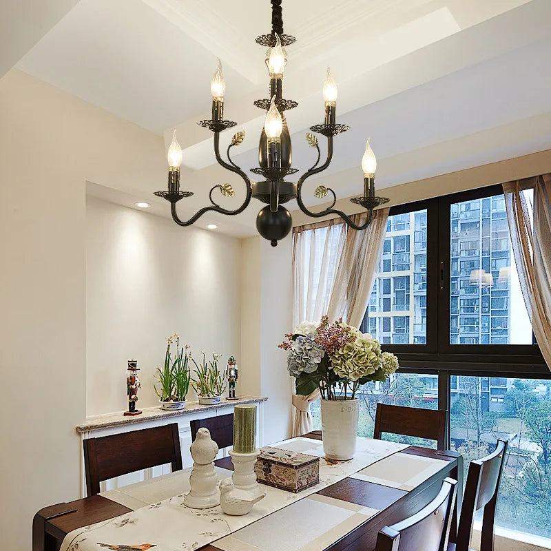 2022 modern black/gold wrought iron candle light retro Europe and America 6 12 16 lights chandelier dining room chandelier