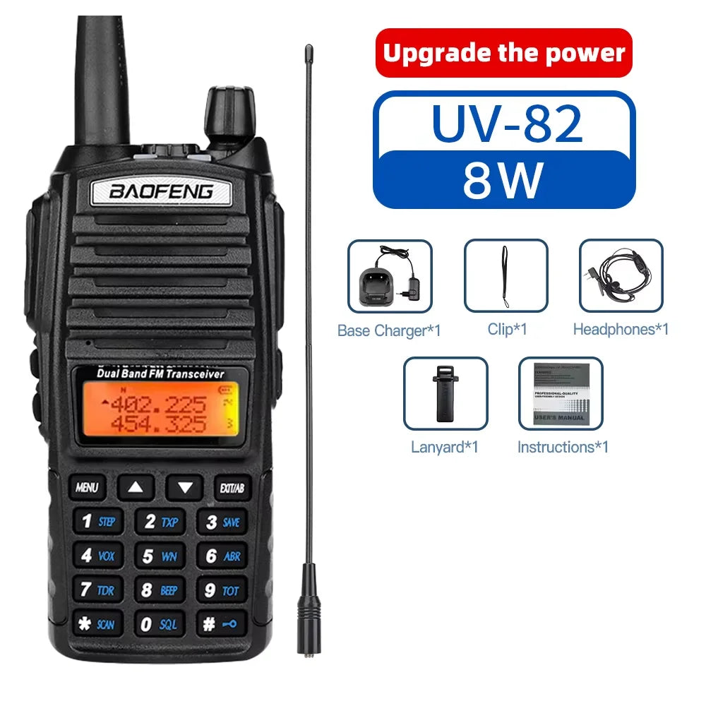 Baofeng UV-82 Walkie-Talkie 5W/8W FM Dual Standby Long Battery Life Outdoor Self-Driving Civil Hand-Held Walkie-Talkie