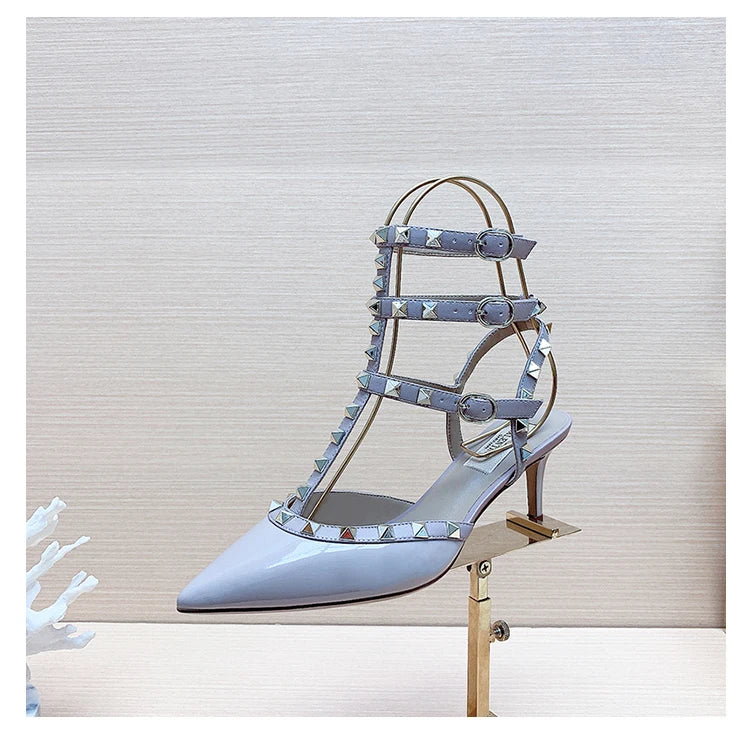 Women's sandals luxury Woman shoes Gladiator Summer 2026 New Rivet High-heeled Three Straps Ankle Fashion Designer Ladies Shoes
