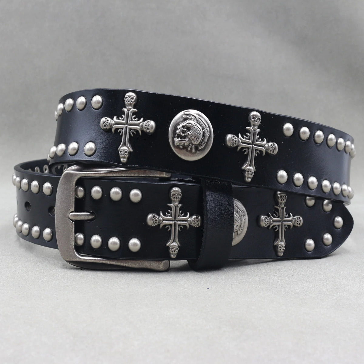 Heavy Metal Punk Belt Genuine Leather Hip Hop Belts For Men Cross Rivet Jeans belt male Strap Ceinture Homme designer belt