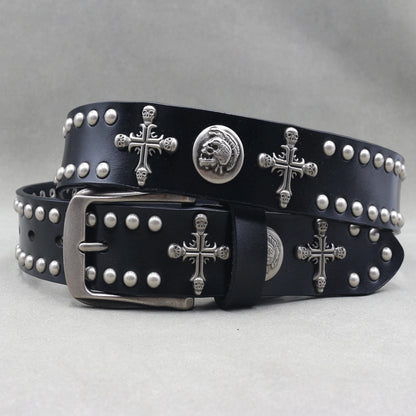 Heavy Metal Punk Belt Genuine Leather Hip Hop Belts For Men Cross Rivet Jeans belt male Strap Ceinture Homme designer belt