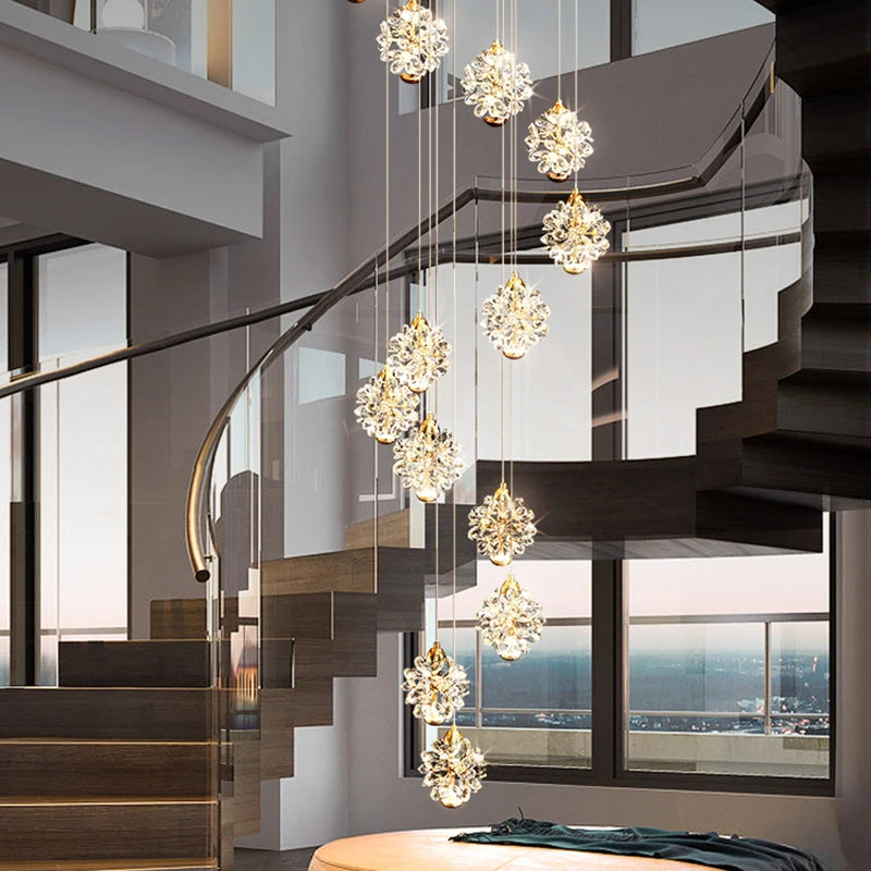 Modern Crystal stair chandelier lights indoor lighting Ceiling lamp hanging light led Chandeliers for living room indoor lightin