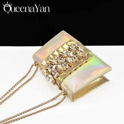 Queena Yan New Arrival Mature Elegant Silver Color Rhinestore Design Party Wedding Lady Shoes and Bag Set for Platform Design