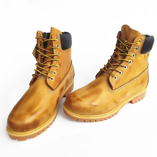 Handmade Retro Work Boots Men Outdoor Hiking Non-slip Ankle Motorcycle Boots Genuine Leather Wear-resistant Women Boots