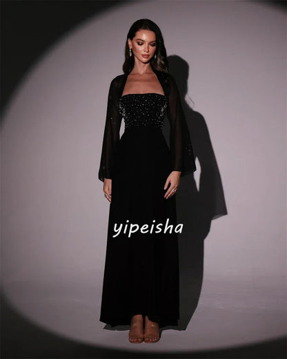 Customized Jersey Sequined Ruched Graduation A-line Square Neck Bespoke Occasion Gown Midi Dresses