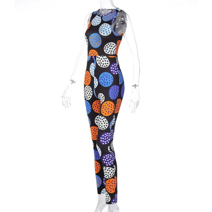 BOOFEENAA Polka Dot Print New Jumpsuits 2020 Cute Sexy Outfits For Women Clubwear Bodycon Tracksuit Rompers C16-BF27