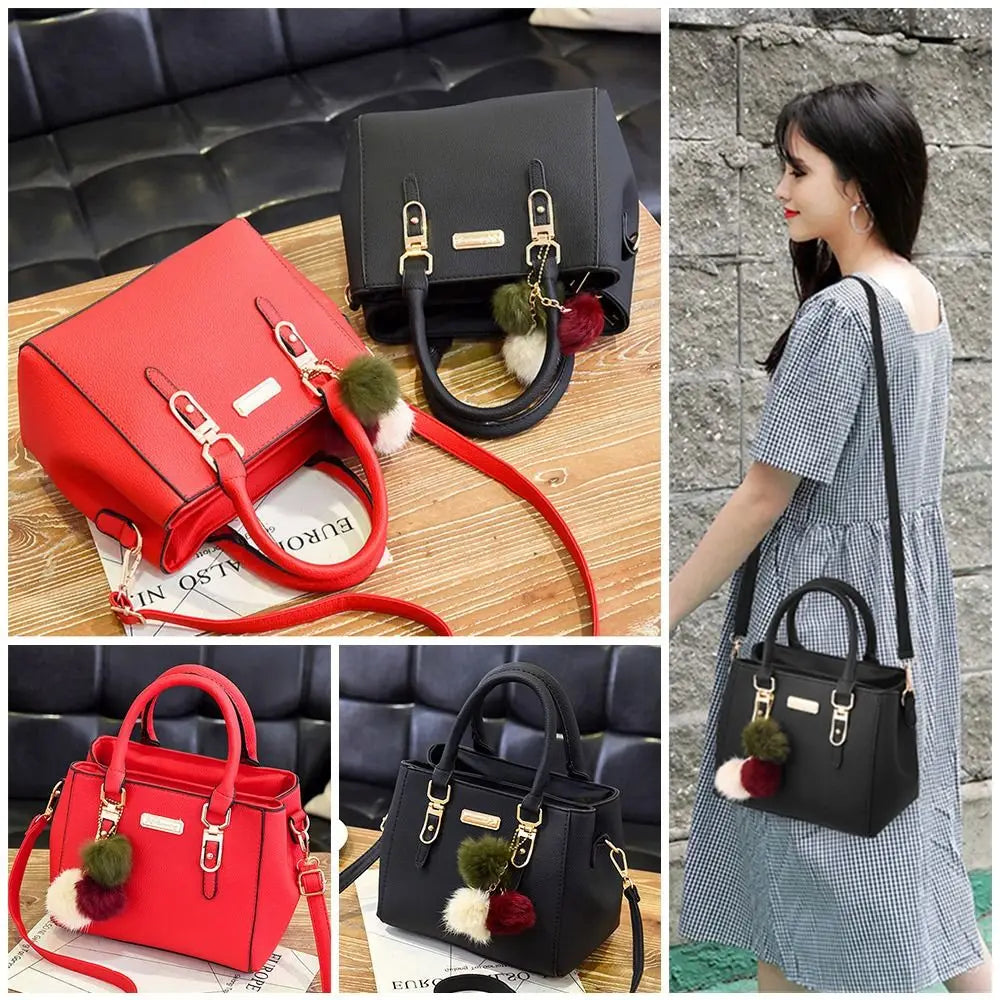 Simple Fashion Shoulder Bags PU Leather Solid Color Embossed Crossbody Bag Large Capacity with Pendant Female Messenger Bag