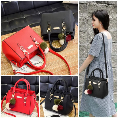 Simple Fashion Shoulder Bags PU Leather Solid Color Embossed Crossbody Bag Large Capacity with Pendant Female Messenger Bag