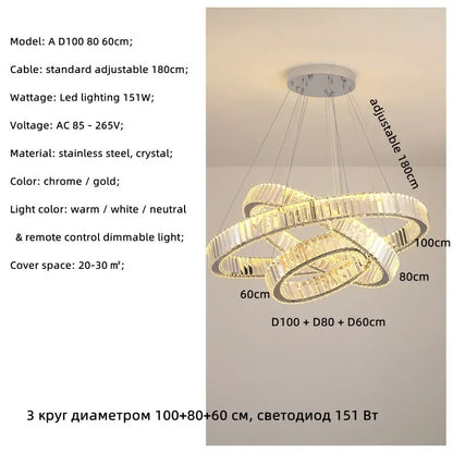 Modern Luxury Led Dimmable Pendant Lights Lustre Living Room Chandelier Lamp Fixtures Foyer Shiny Steel  Luminarias Light