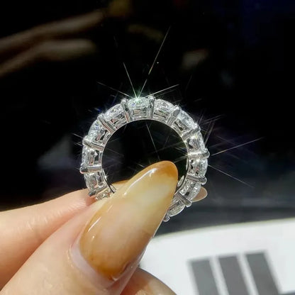 FEOBUR 5mm D Color Moissanite Ring with Certificate Women S925 Sterling Silver Full Diamond Eternity Band Wedding Jewelry Gift