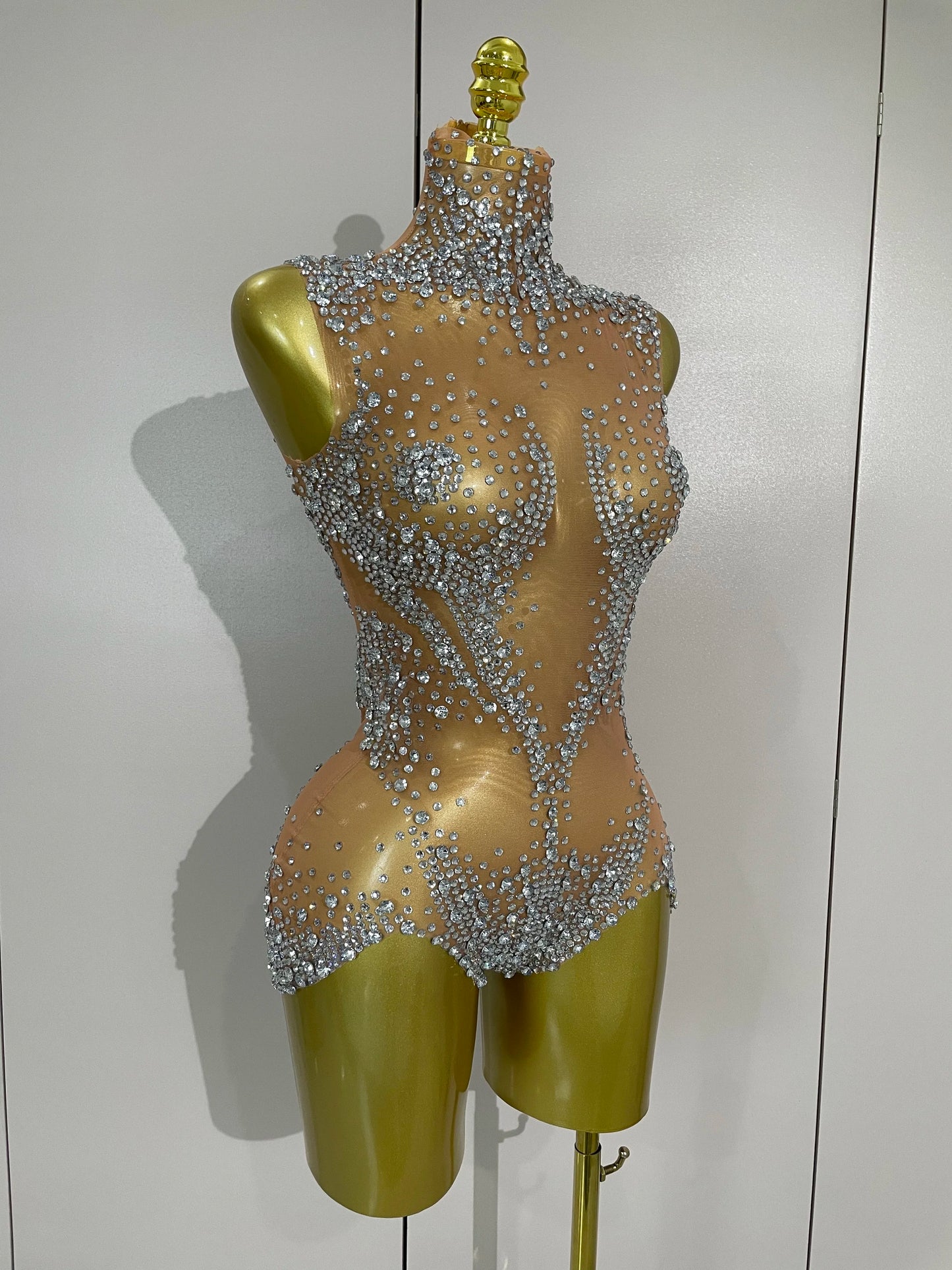 Sexy Stage Sparkly Rhinestone Mesh See Through Crystal Bodysuits Women Luxury Birthday Dancer Nightclub Bar Performance Outfit