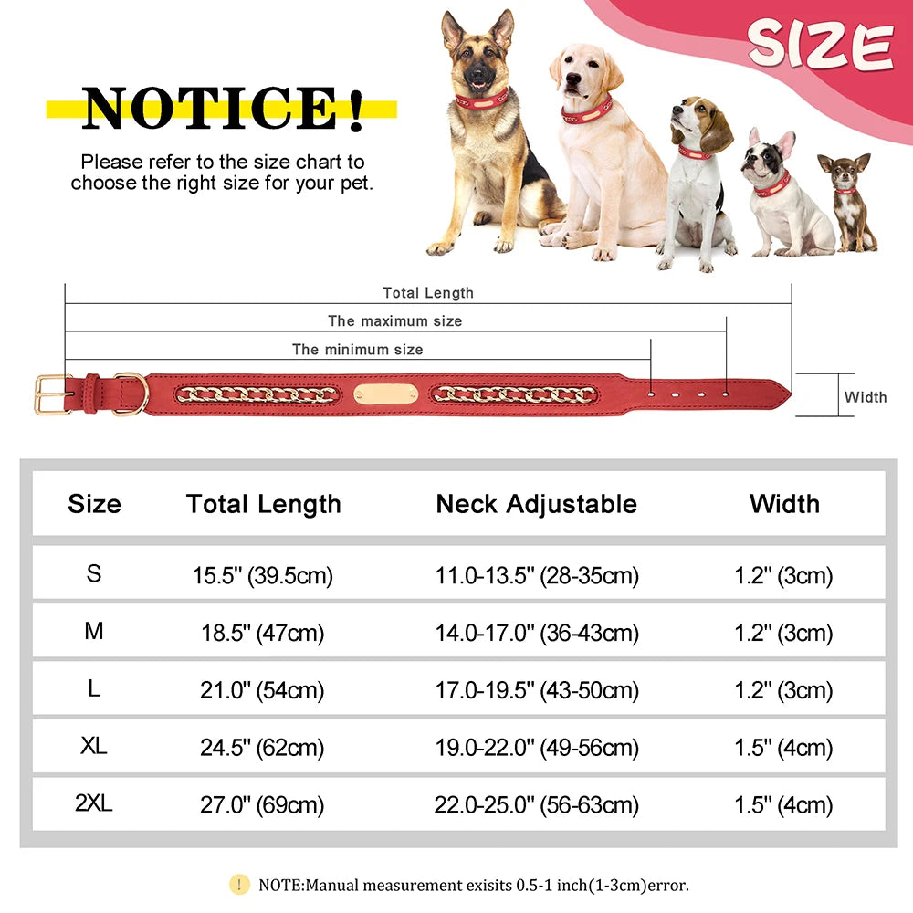 Custom Leather Dog Collar Accessories Personalized ID Tag Nameplate Collars For Small Medium Large Dogs French Bulldog Pitbull