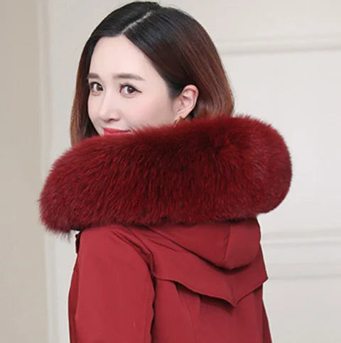 100% Real Fox Fur Collar Winter removable fur Hood Trims Warm Furry Decor Shawls for Coat Parkas Luxury Female fur Scarf