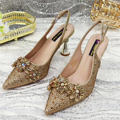 Venus Chan Olive-Green Pointed-Toe Women's High Heels Shoes and Bags for Party Rhinestone Evening Elegant Luxury Handbag