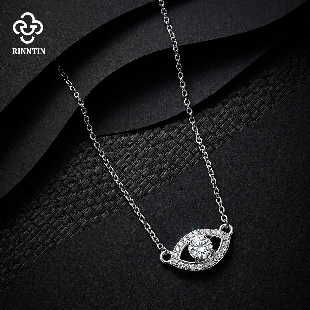 Rinntin 925 Sterling Silver Evil Eye Moissanite Necklace Minimalist Lucky Protection Pendant Jewelry Gift for Women MON24