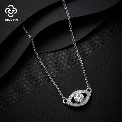 Rinntin 925 Sterling Silver Evil Eye Moissanite Necklace Minimalist Lucky Protection Pendant Jewelry Gift for Women MON24