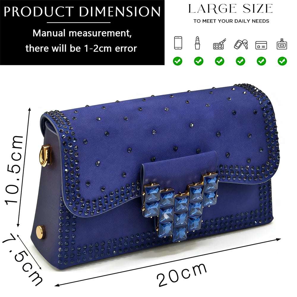 Mineral Blue Rhinestone High Heel Shoes & Matching Bag Fashionable Pointed-Toe Footwear for Women - Perfect for Parties