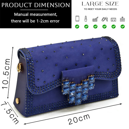 Mineral Blue Rhinestone High Heel Shoes & Matching Bag Fashionable Pointed-Toe Footwear for Women - Perfect for Parties