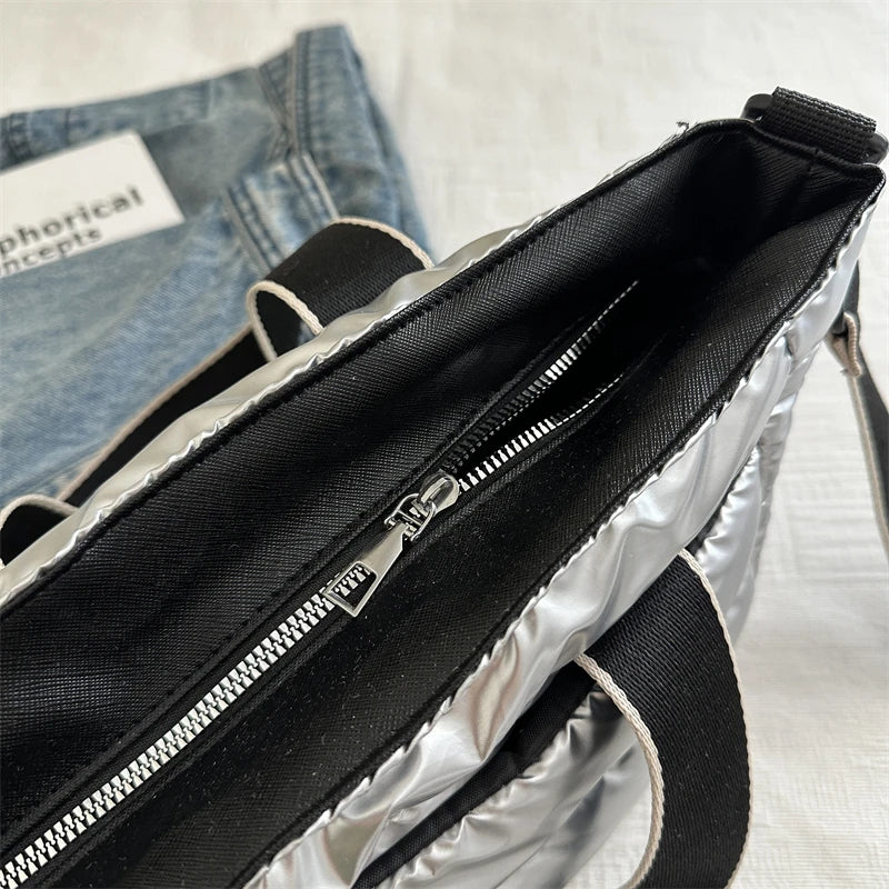 2025 Winter Luxury Quilted Tote Bag Women Fashion Down Puffer Shoulder Bag Large Capacity Crossbody Messenger Purse Nylon Gift