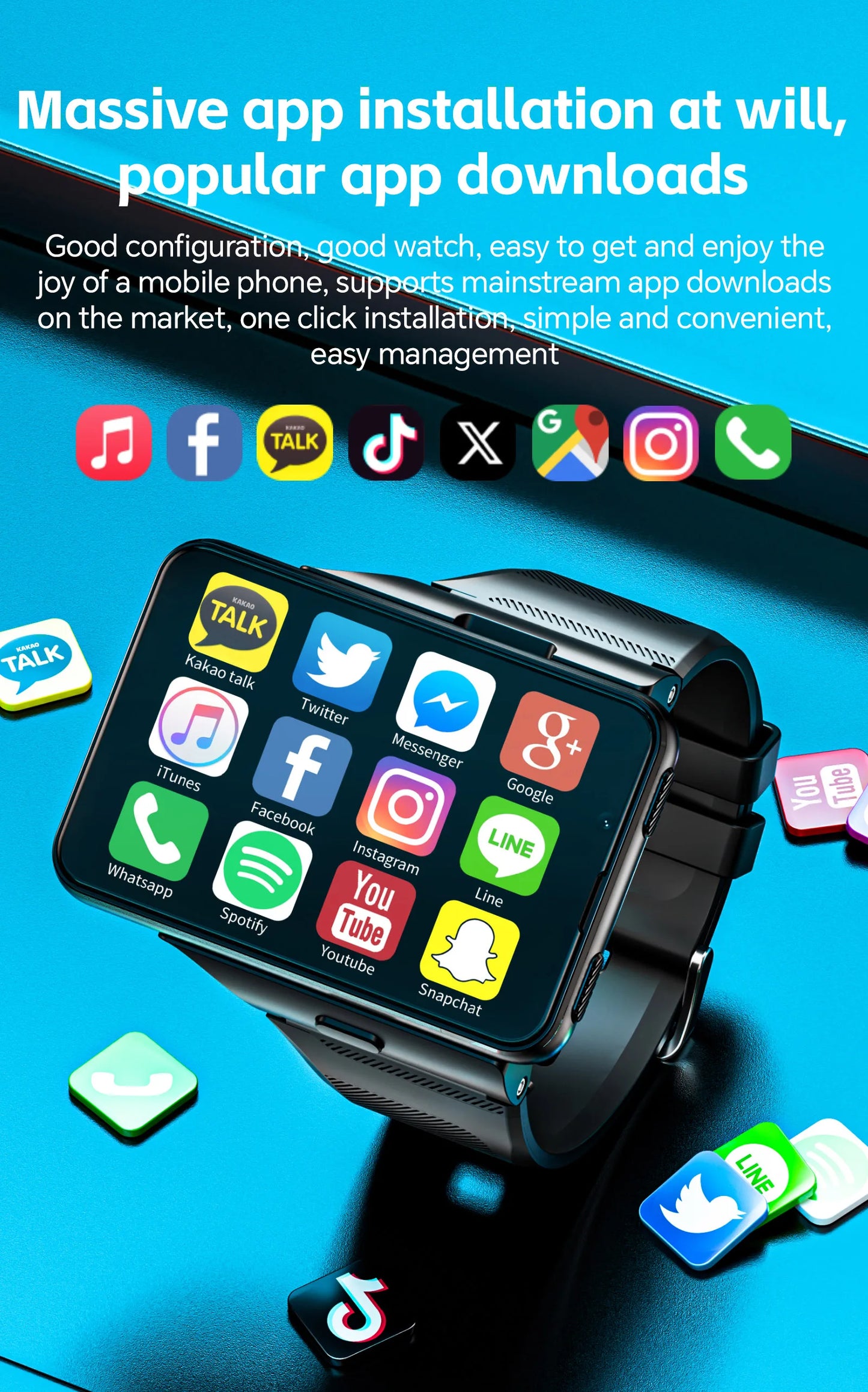 LOKMAT APPLLP MAX 4G Smart Watch Android 11 OS 6GB Ram 128GB Rom MTK6765 Octa Core CPU 2.88" Large Detachable Screen GPS Compass